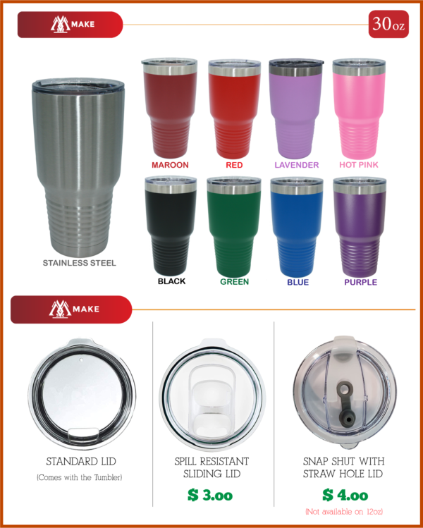 Custom tumblers collection with the different lids